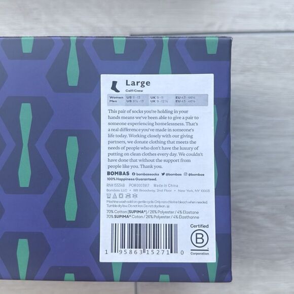 Bombas Men's Winter Calf Sock 3-Pack Gift Box Large NWT in packaging - Picture 7 of 7